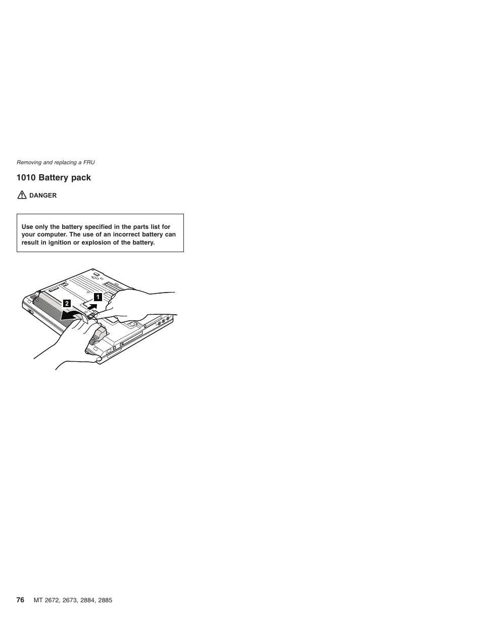 1010 battery pack, Battery, Pack | IBM X32 User Manual | Page 80 / 196