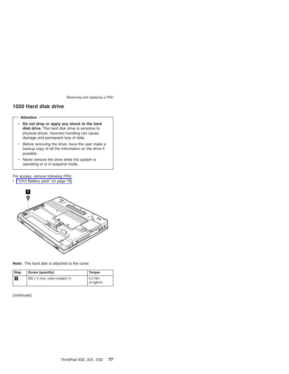 1020 hard disk drive, Hard, Disk | Drive | IBM X32 User Manual | Page 81 / 196