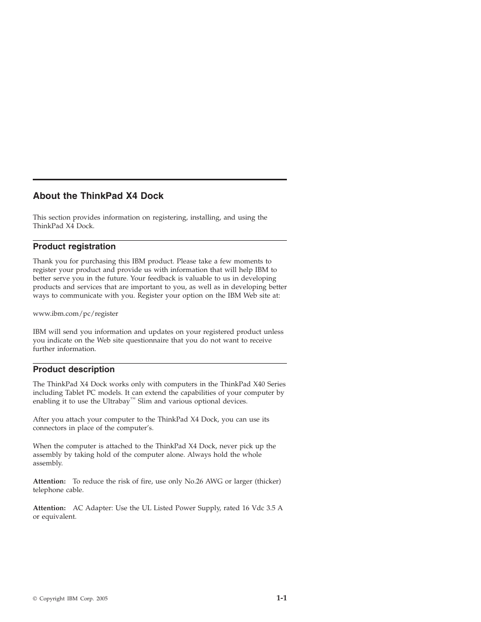 About the thinkpad x4 dock, Product registration, Product description | About, Thinkpad, Dock, Product, Registration, Description | IBM THINKPAD X4 User Manual | Page 11 / 164