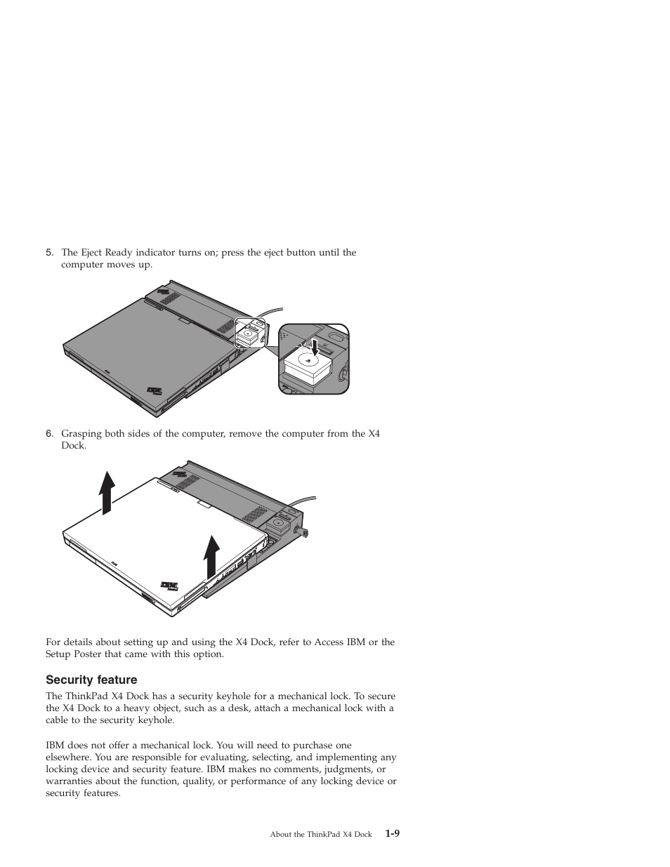 Security feature, Security, Feature | IBM THINKPAD X4 User Manual | Page 19 / 164