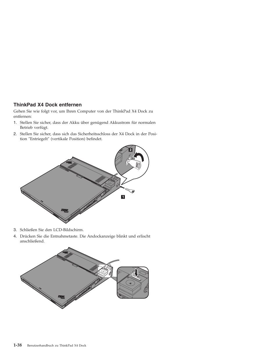 Thinkpad, Dock, Entfernen | IBM THINKPAD X4 User Manual | Page 48 / 164