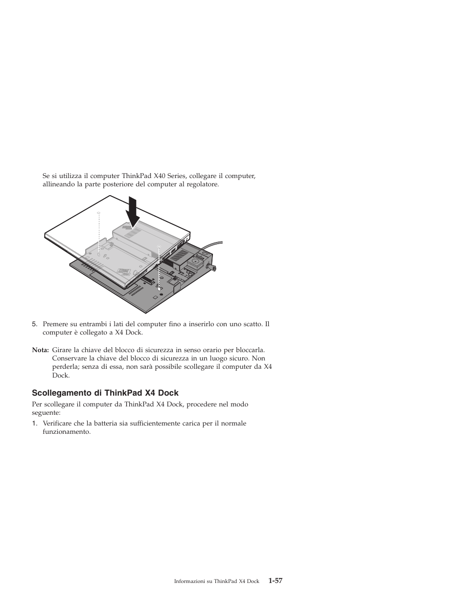 Scollegamento, Thinkpad, Dock | IBM THINKPAD X4 User Manual | Page 67 / 164