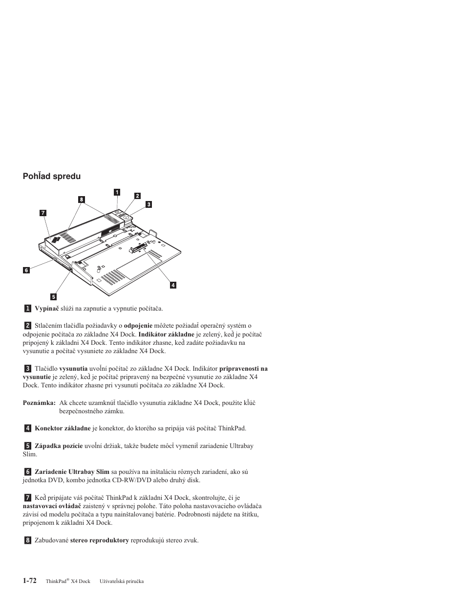Pohľad, Spredu | IBM THINKPAD X4 User Manual | Page 82 / 164