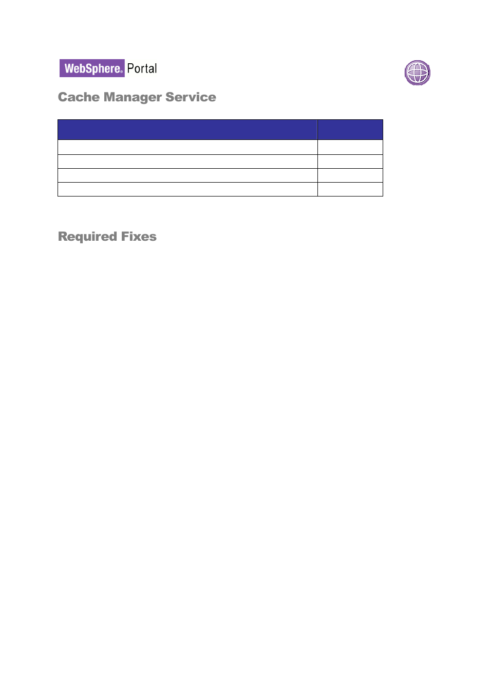 Cache manager service, Required fixes | IBM WEBSPHERE 6.1.X User Manual | Page 40 / 97
