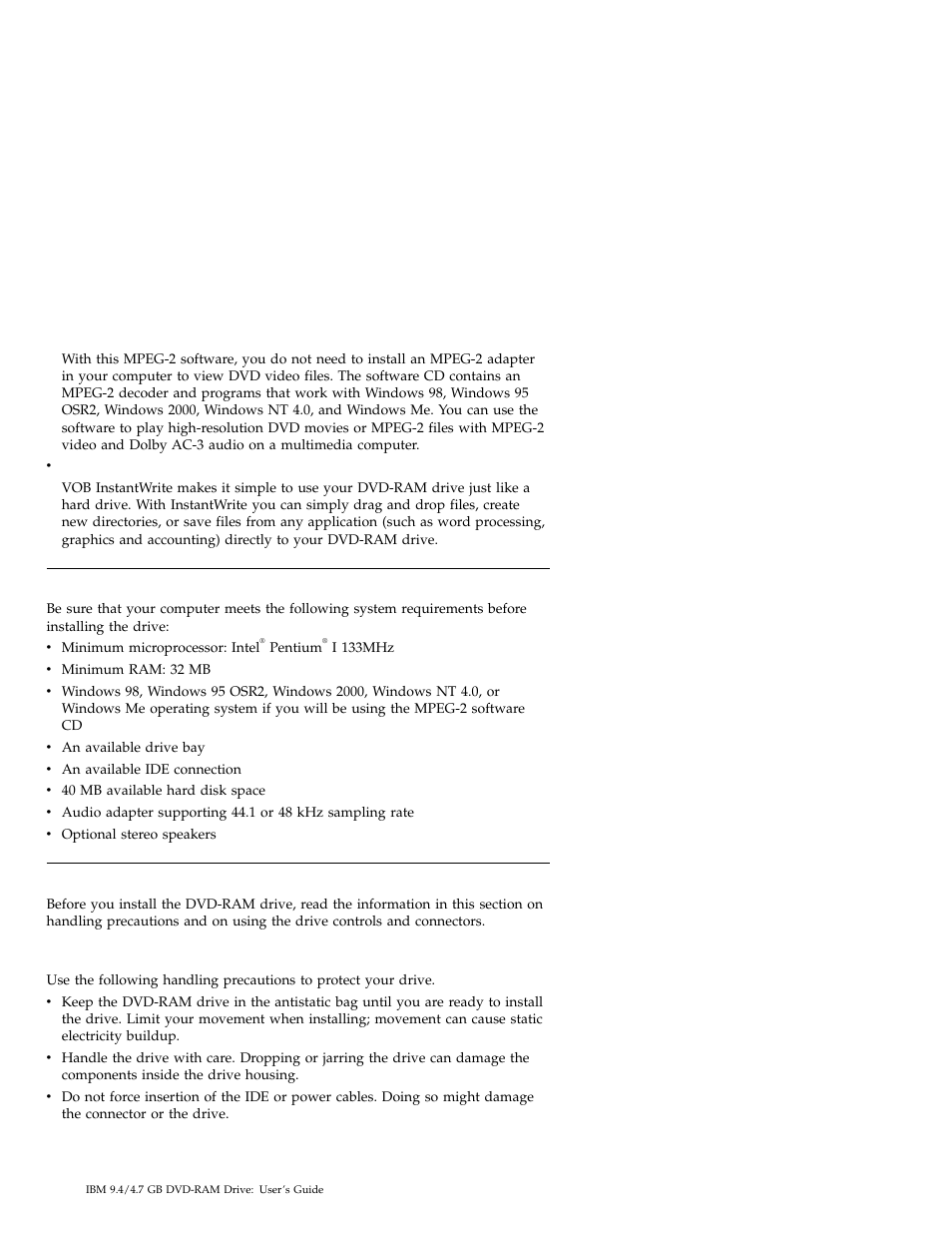 Installation requirements, Before you begin, Handling precautions | IBM Options 09N4153 User Manual | Page 10 / 26