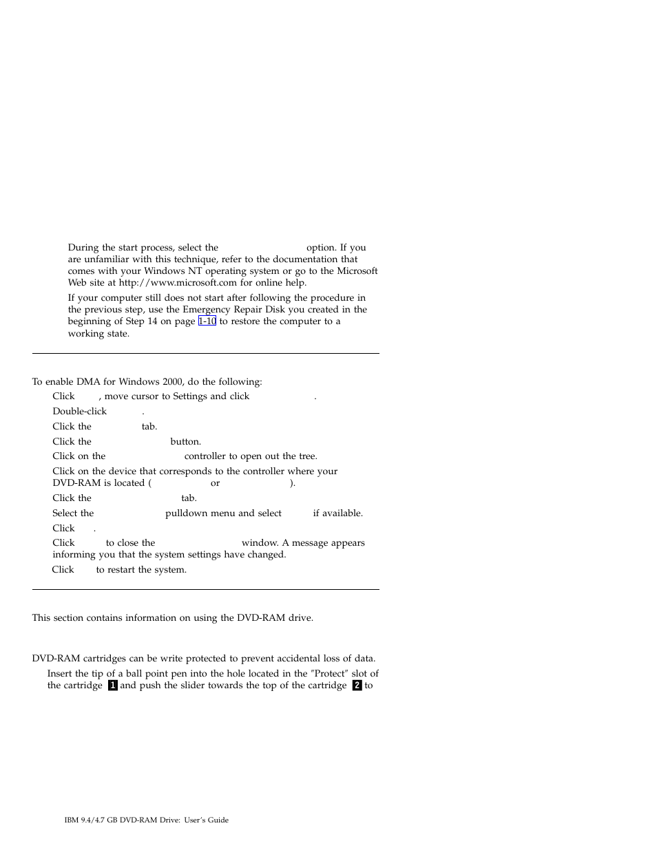 Using the dvd-ram drive, Write protecting the cartridge | IBM Options 09N4153 User Manual | Page 20 / 26
