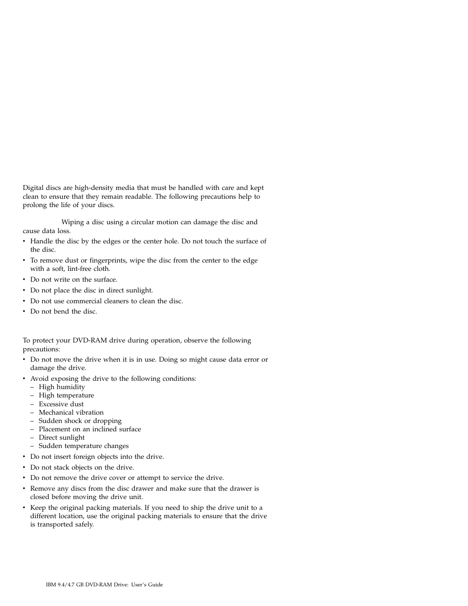 Caring for a cd or dvd, Caring for the dvd-ram drive | IBM Options 09N4153 User Manual | Page 26 / 26