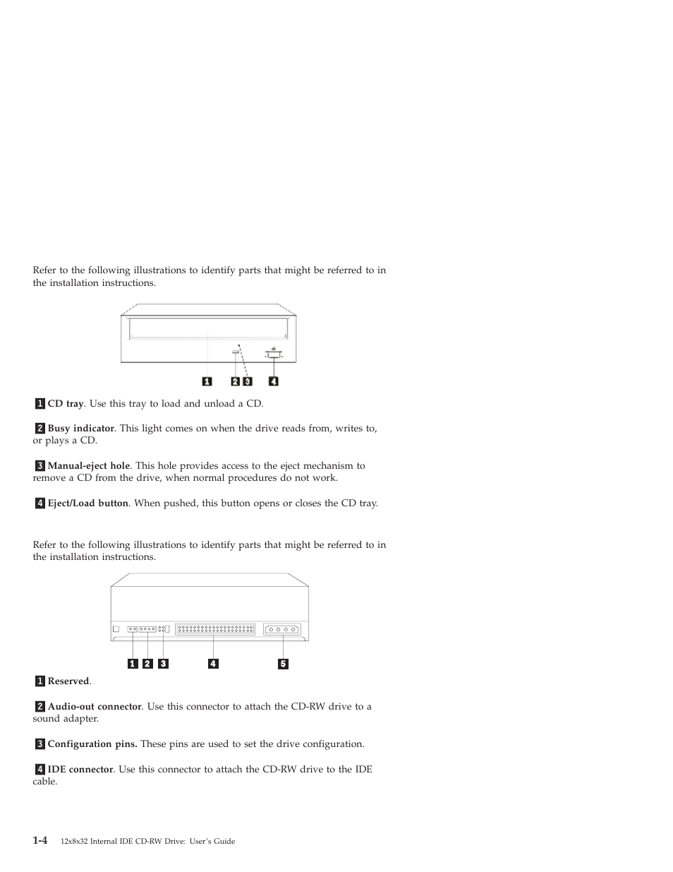Front view of the drive, Back view of the drive | IBM OBI34MST 10K3786 User Manual | Page 12 / 164