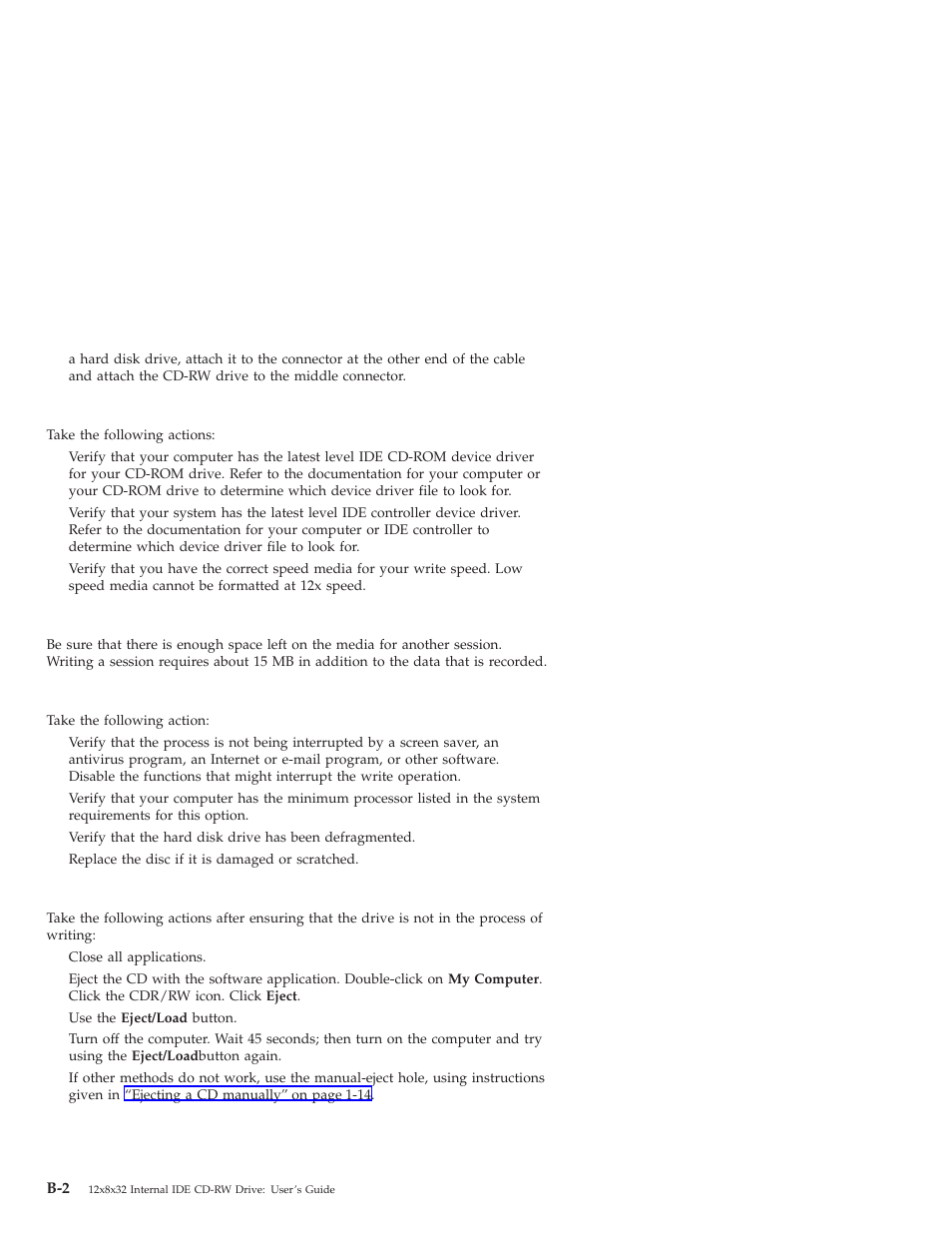 You cannot format a cd-rw disc, You cannot create a multi-session disc, You cannot eject a cd | IBM OBI34MST 10K3786 User Manual | Page 136 / 164