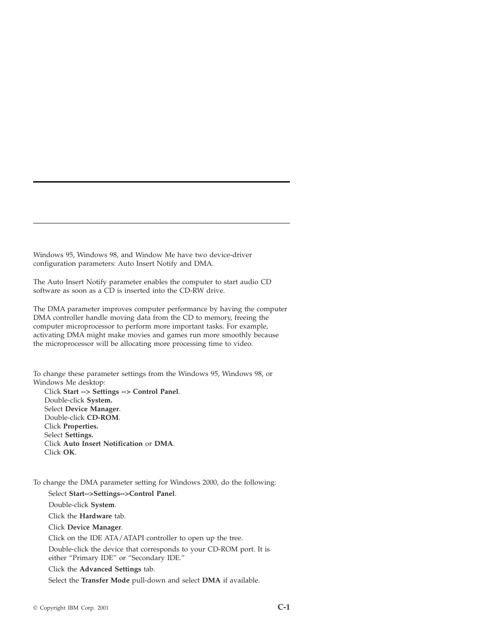 Changing the auto insert notify and dma parameters, Changing the windows 2000 dma parameter setting | IBM OBI34MST 10K3786 User Manual | Page 141 / 164