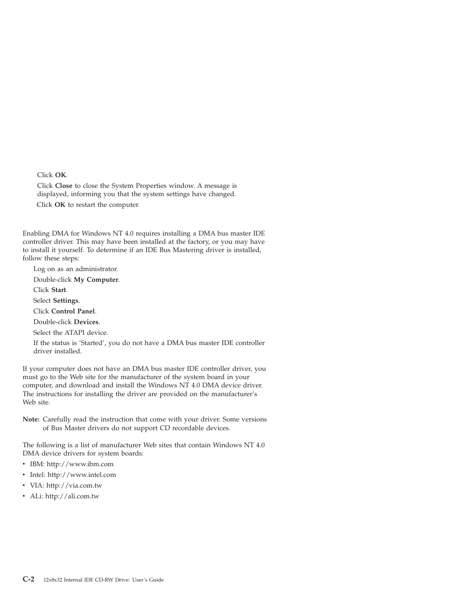 Enabling dma for windows nt 4.0 | IBM OBI34MST 10K3786 User Manual | Page 142 / 164
