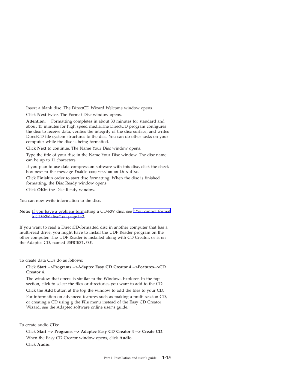 Creating data cds or backing up data files, Creating audio cds | IBM OBI34MST 10K3786 User Manual | Page 23 / 164