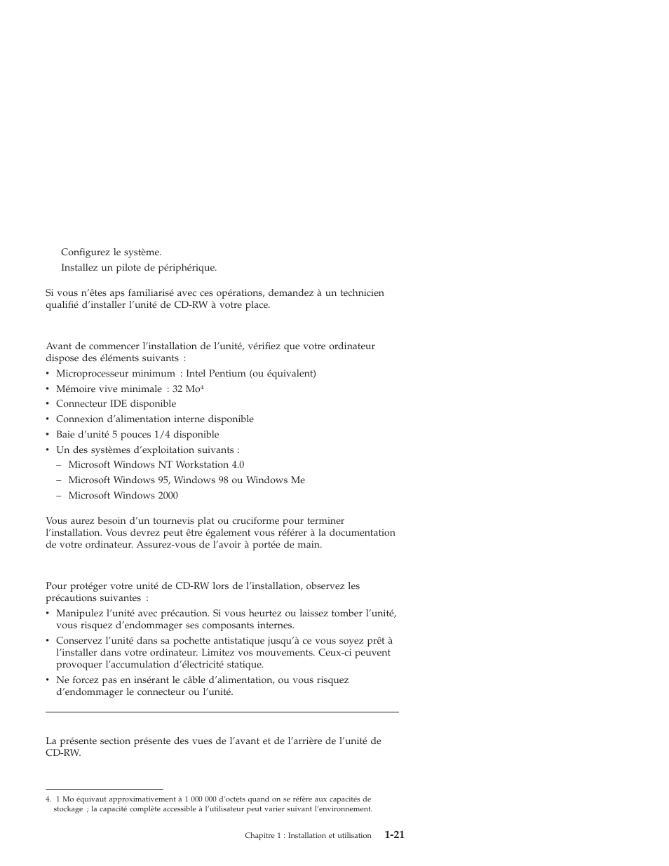 Configuration système requise, Précautions de manipulation, Vues de l’unité | IBM OBI34MST 10K3786 User Manual | Page 29 / 164