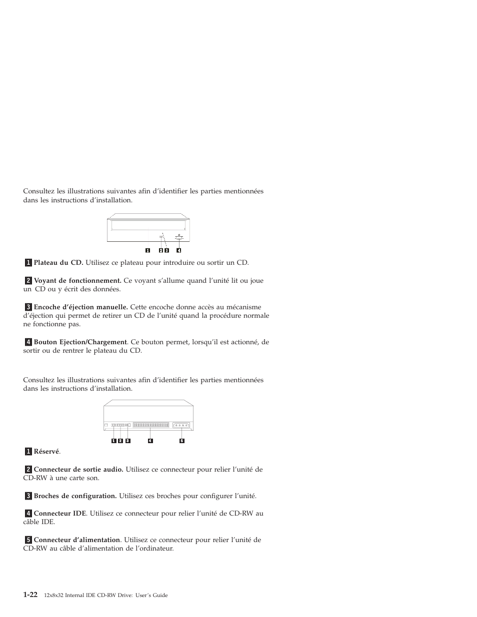 Vue de la face avant de l’unité, Vue de la face arrière de l’unité | IBM OBI34MST 10K3786 User Manual | Page 30 / 164