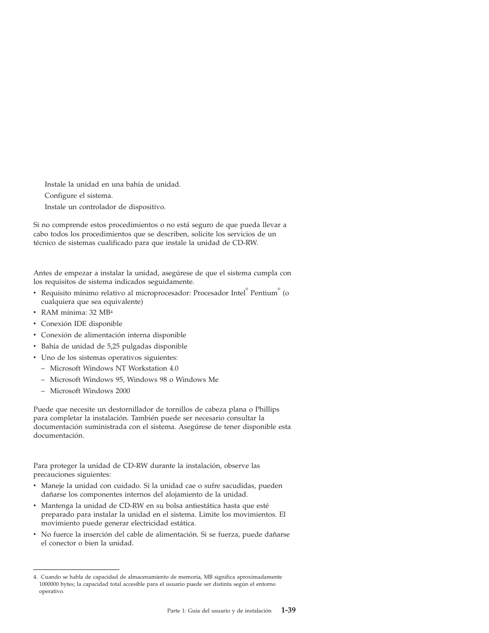 Requisitos de sistema, Instrucciones de manejo | IBM OBI34MST 10K3786 User Manual | Page 47 / 164