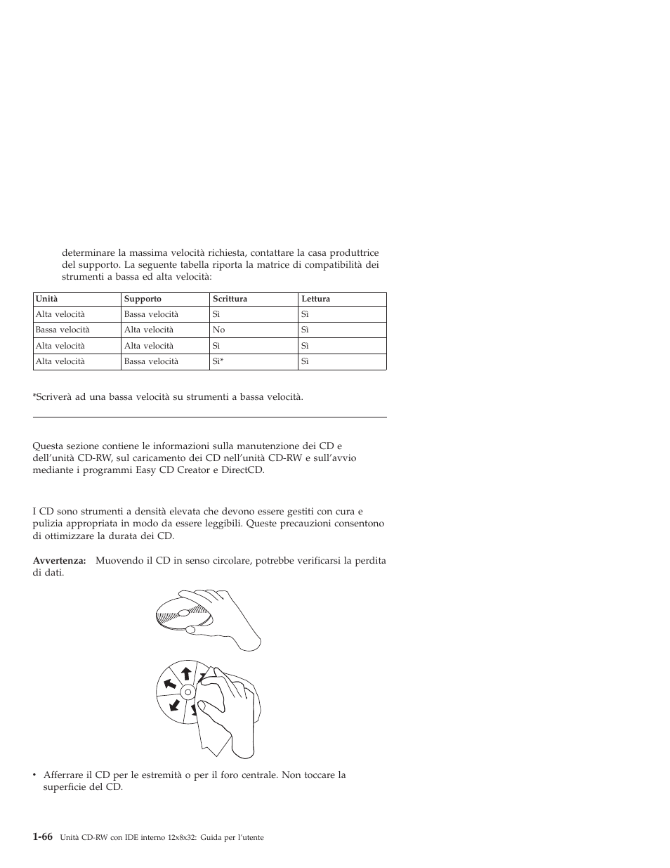 Utilizzo dell’unità, Manutenzione di un cd | IBM OBI34MST 10K3786 User Manual | Page 74 / 164