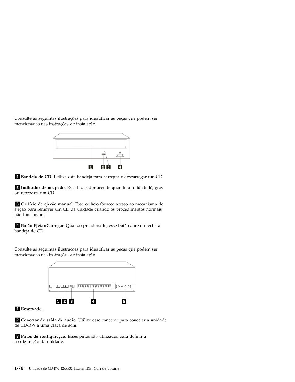 Vista frontal da unidade, Vista posterior da unidade | IBM OBI34MST 10K3786 User Manual | Page 84 / 164