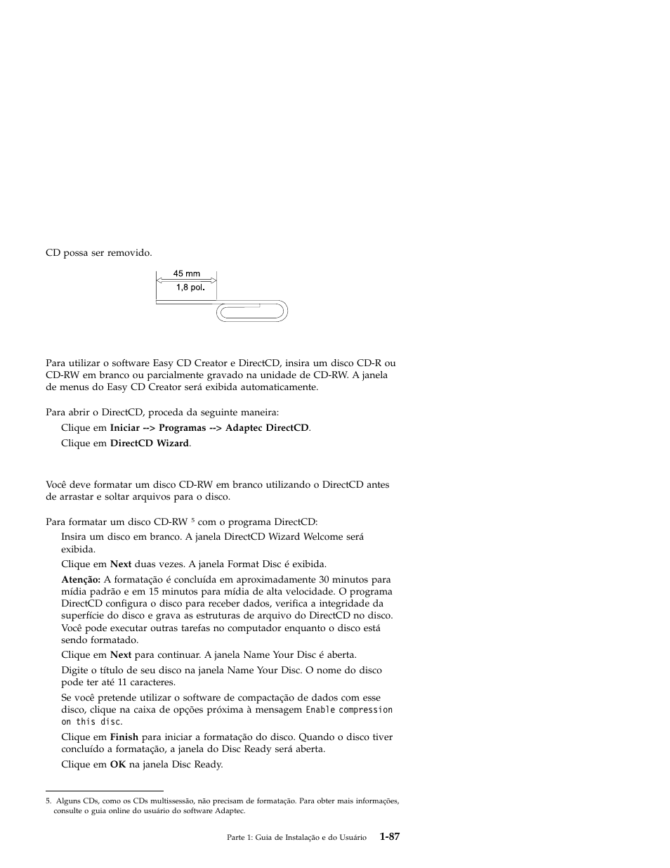 Utilizando os programas easy cd creator e directcd, Formatando cds | IBM OBI34MST 10K3786 User Manual | Page 95 / 164