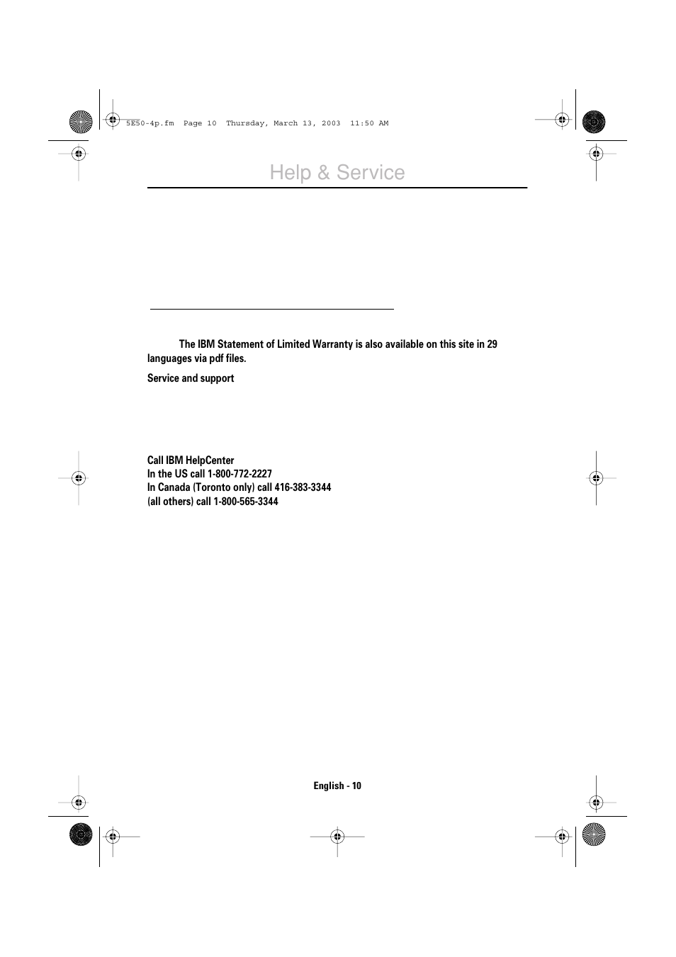 Help & service | IBM E50 User Manual | Page 12 / 17