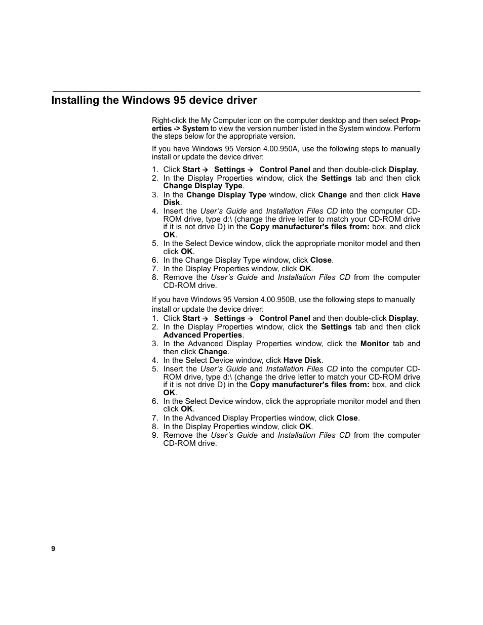 Installing the windows 95 device driver | IBM T541A User Manual | Page 11 / 44