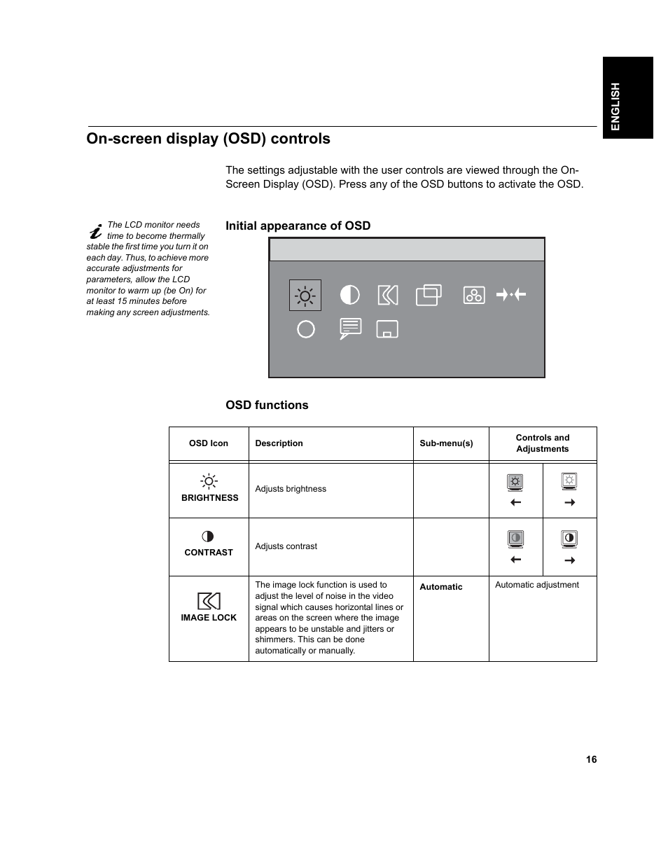 On-screen display (osd) controls, Ibrightness main menu | IBM T541A User Manual | Page 18 / 44