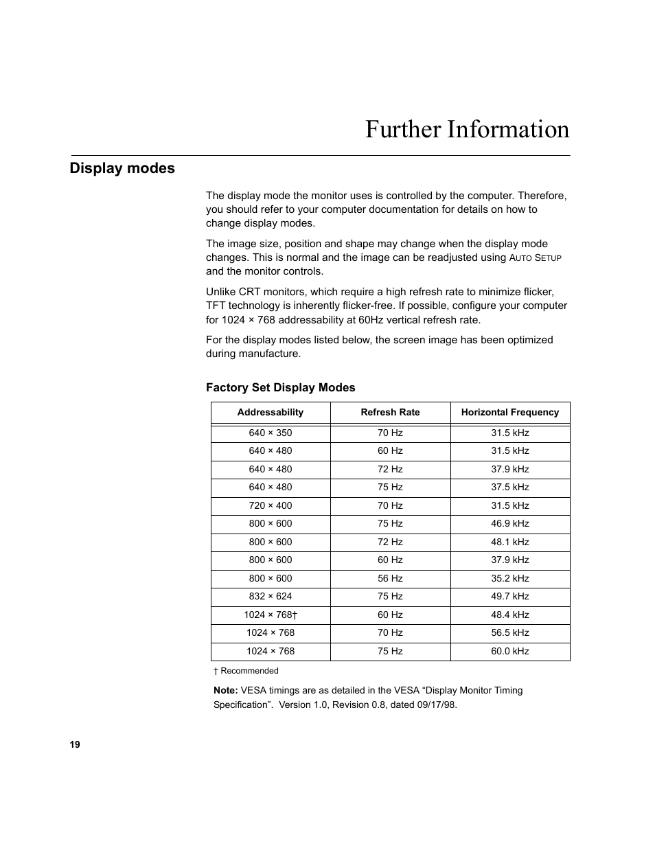 Further information, Display modes | IBM T541A User Manual | Page 21 / 44