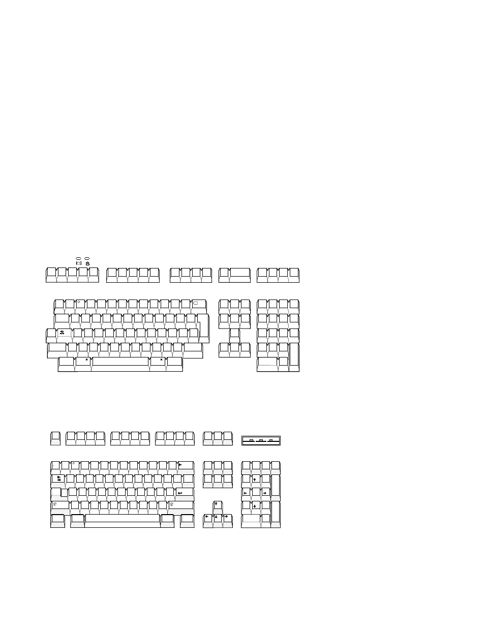 Installation and set-up 1.1 installation, Keyboards figure 1–1 ansi-style keyboard layout, Figure 1–2 pc-style keyboard layout | Installation and set-up 1–3 | IBM Asynchronous Color Terminals WS525 User Manual | Page 11 / 44