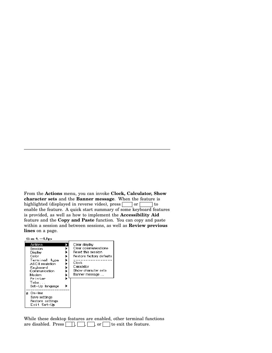 Desktop features, 1 invoking desktop features | IBM Asynchronous Color Terminals WS525 User Manual | Page 23 / 44