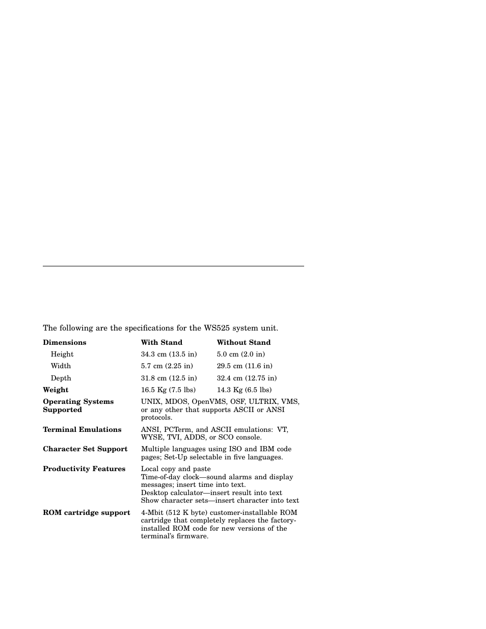 Specifications | IBM Asynchronous Color Terminals WS525 User Manual | Page 37 / 44