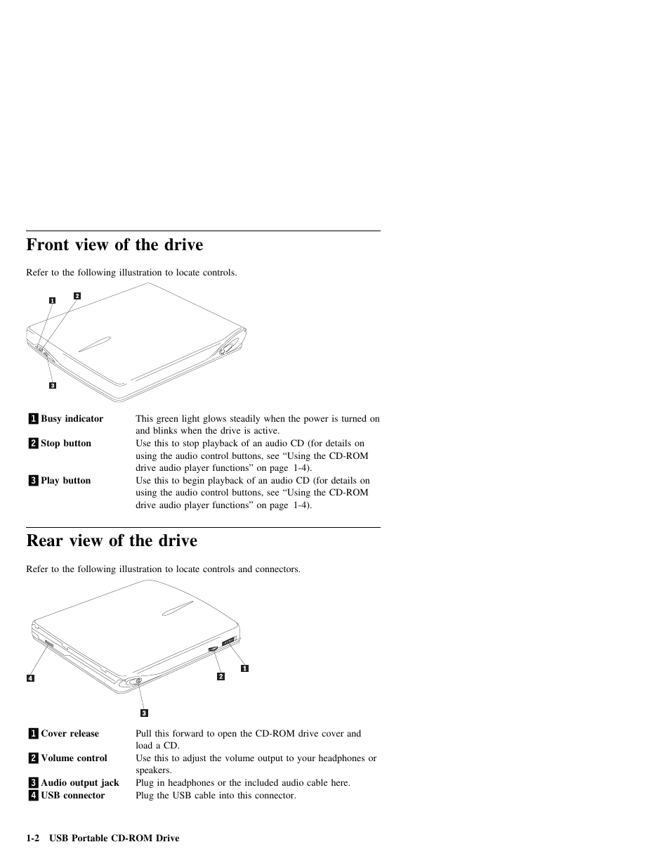 Front view of the drive, Rear view of the drive | IBM 19K4206PT1 User Manual | Page 6 / 10