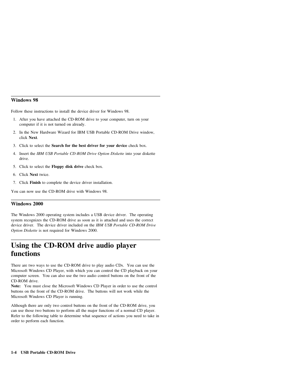 Using the cd-rom drive audio player functions | IBM 19K4206PT1 User Manual | Page 8 / 10