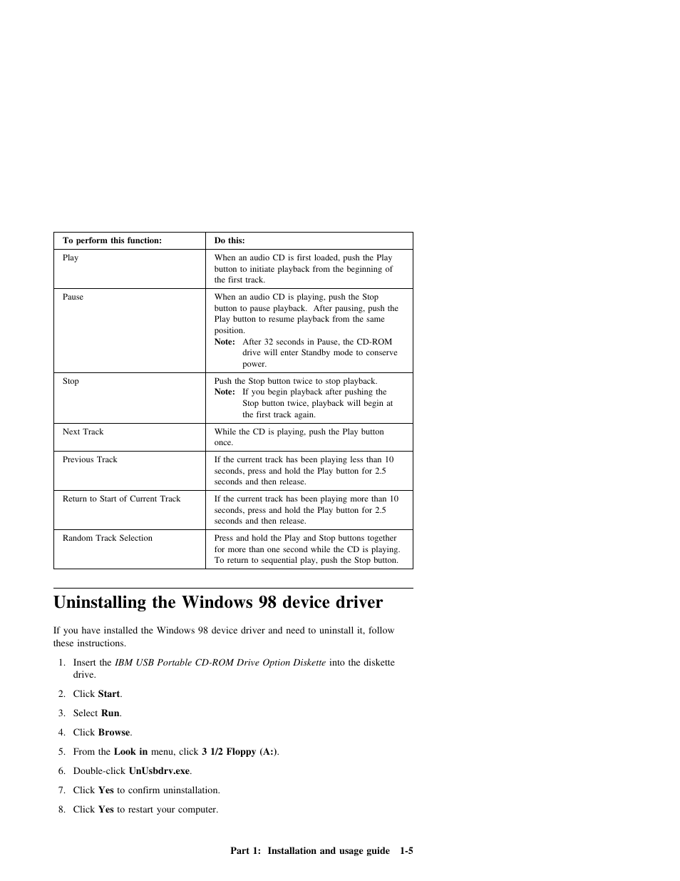 Uninstalling the windows 98 device driver | IBM 19K4206PT1 User Manual | Page 9 / 10