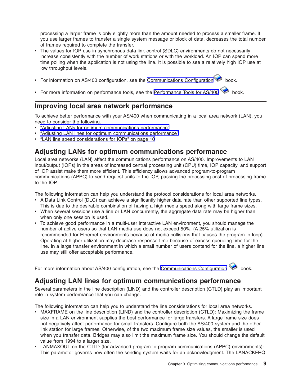 Improving local area network performance, Improving local area network (lan) performance | IBM AS/400 User Manual | Page 15 / 104