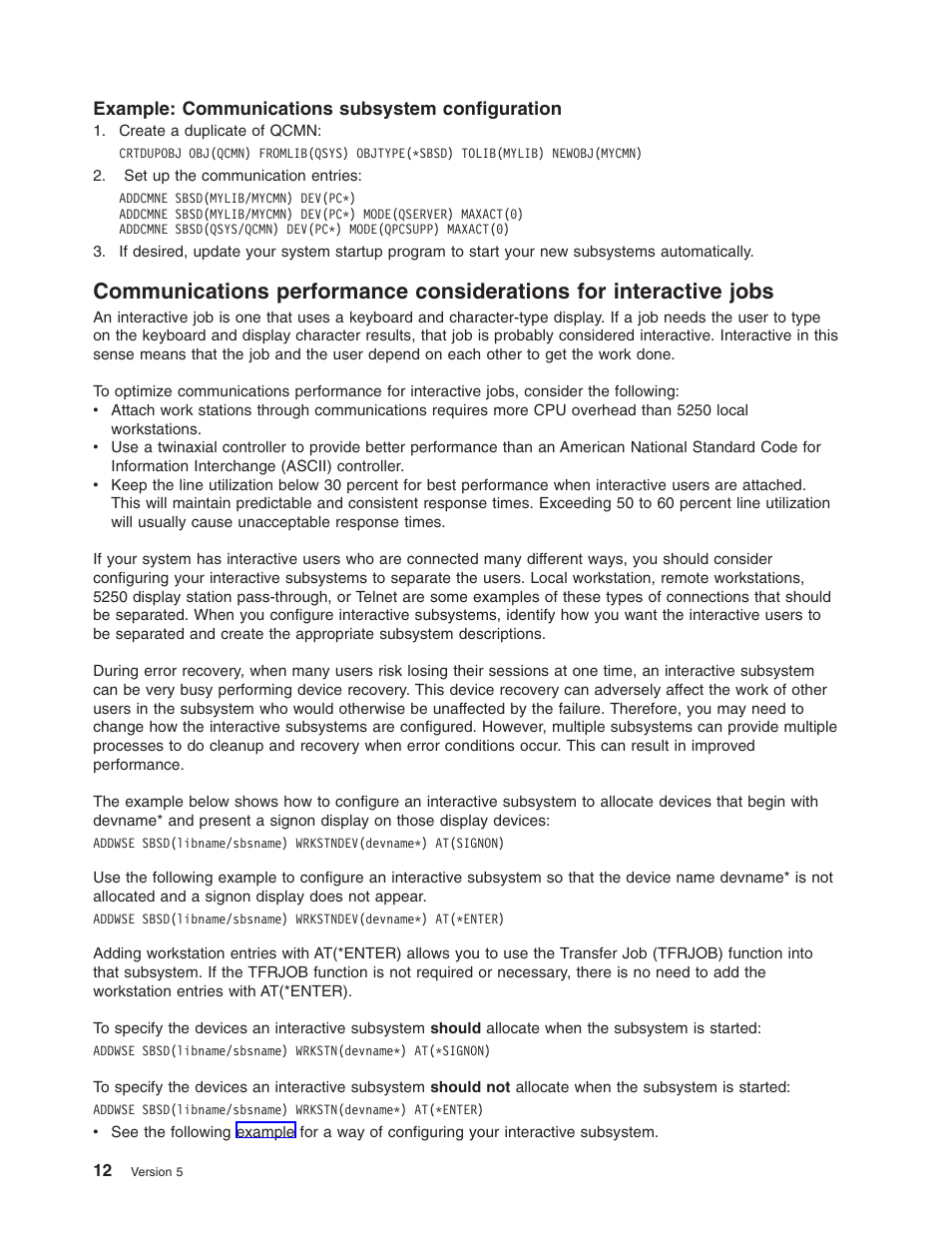 Example: communications subsystem configuration, Example | IBM AS/400 User Manual | Page 18 / 104