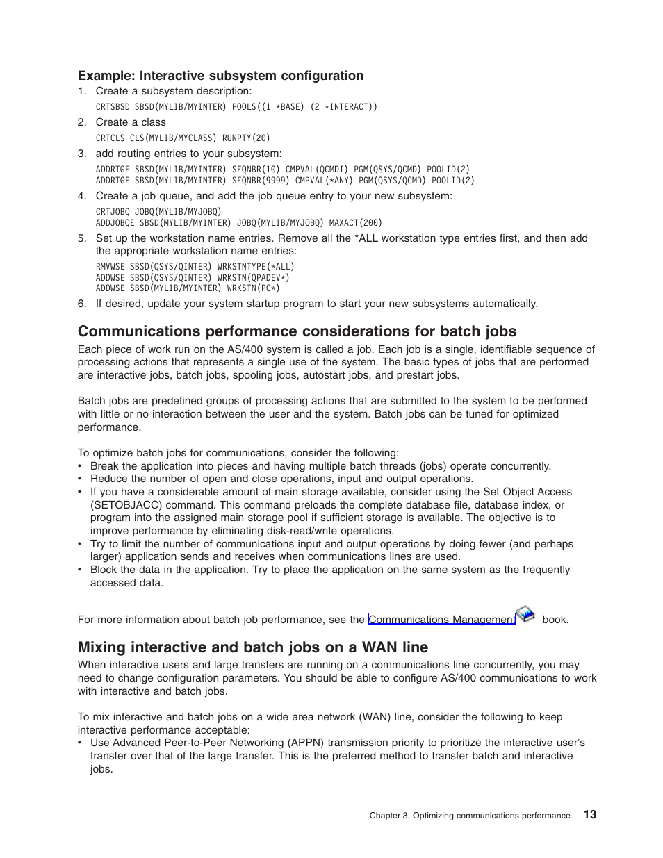 Example: interactive subsystem configuration, Mixing interactive and batch jobs on a wan line | IBM AS/400 User Manual | Page 19 / 104