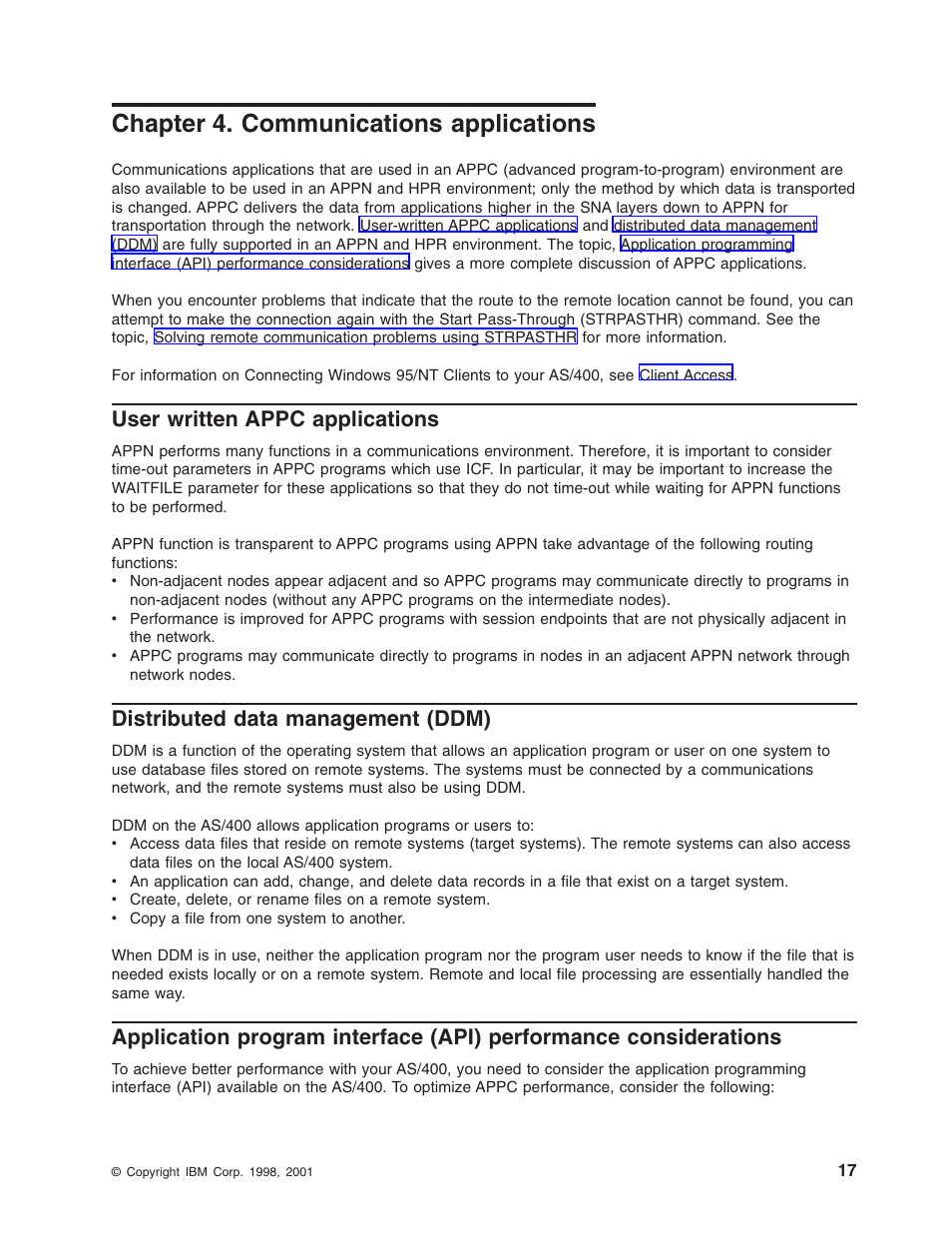 Chapter 4. communications applications, User written appc applications, Distributed data management (ddm) | Communications applications | IBM AS/400 User Manual | Page 23 / 104