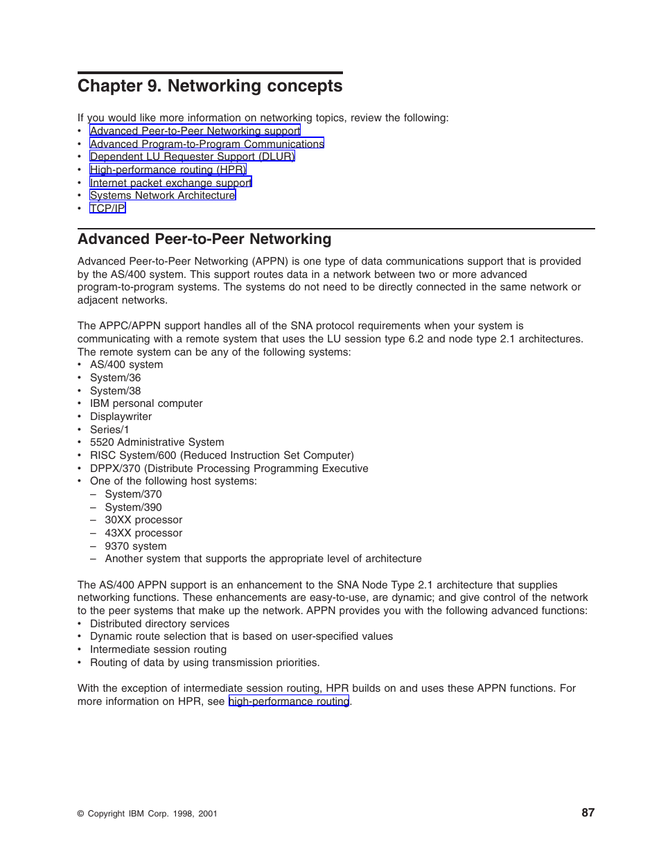 Chapter 9. networking concepts, Advanced peer-to-peer networking | IBM AS/400 User Manual | Page 93 / 104