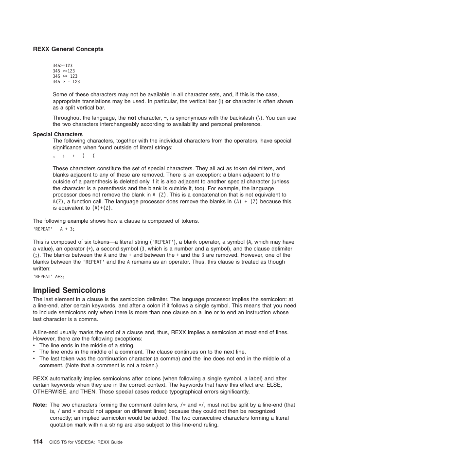 Implied semicolons | IBM SC34-5764-01 User Manual | Page 136 / 481