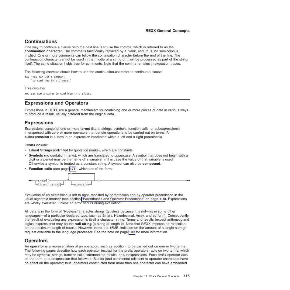 Continuations, Expressions and operators, Expressions | Operators | IBM SC34-5764-01 User Manual | Page 137 / 481