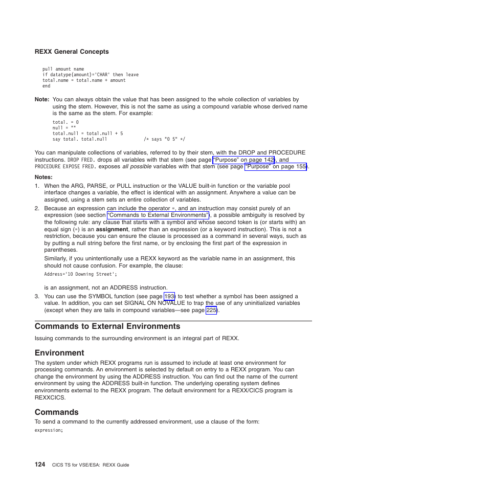 Commands to external environments, Environment, Commands | Environment commands | IBM SC34-5764-01 User Manual | Page 146 / 481