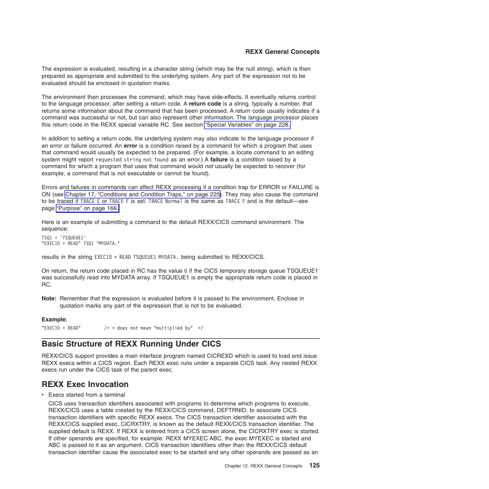 Basic structure of rexx running under cics, Rexx exec invocation | IBM SC34-5764-01 User Manual | Page 147 / 481