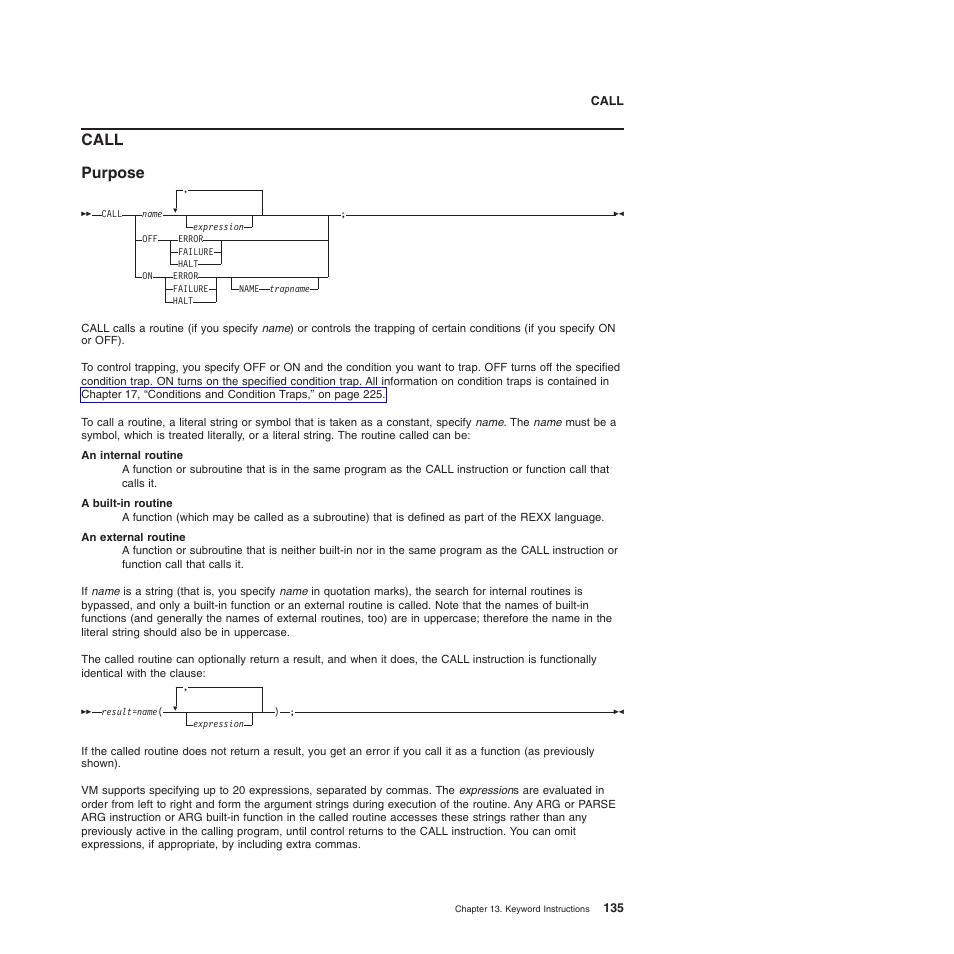 Call, Call purpose | IBM SC34-5764-01 User Manual | Page 157 / 481