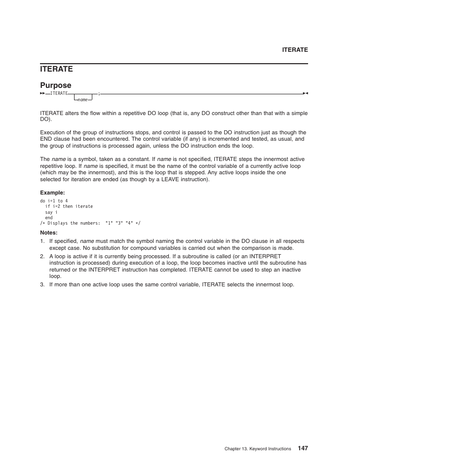 Iterate, Iterate purpose | IBM SC34-5764-01 User Manual | Page 169 / 481