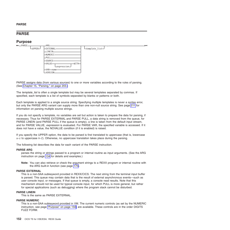 Parse, Parse purpose | IBM SC34-5764-01 User Manual | Page 174 / 481