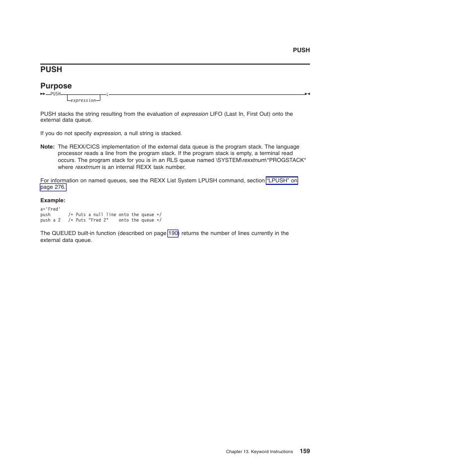 Push, Push purpose | IBM SC34-5764-01 User Manual | Page 181 / 481