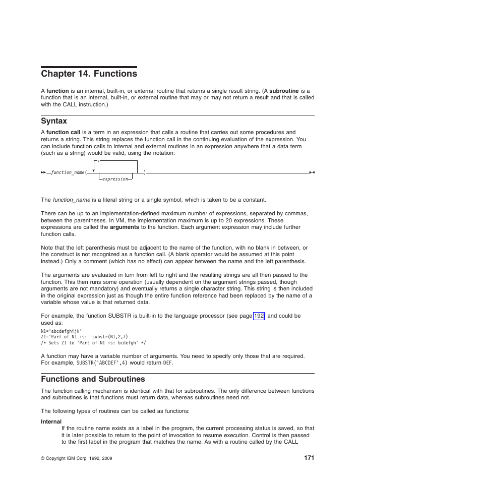 Chapter 14. functions, Syntax, Functions and subroutines | Chapter 14, “functions | IBM SC34-5764-01 User Manual | Page 193 / 481