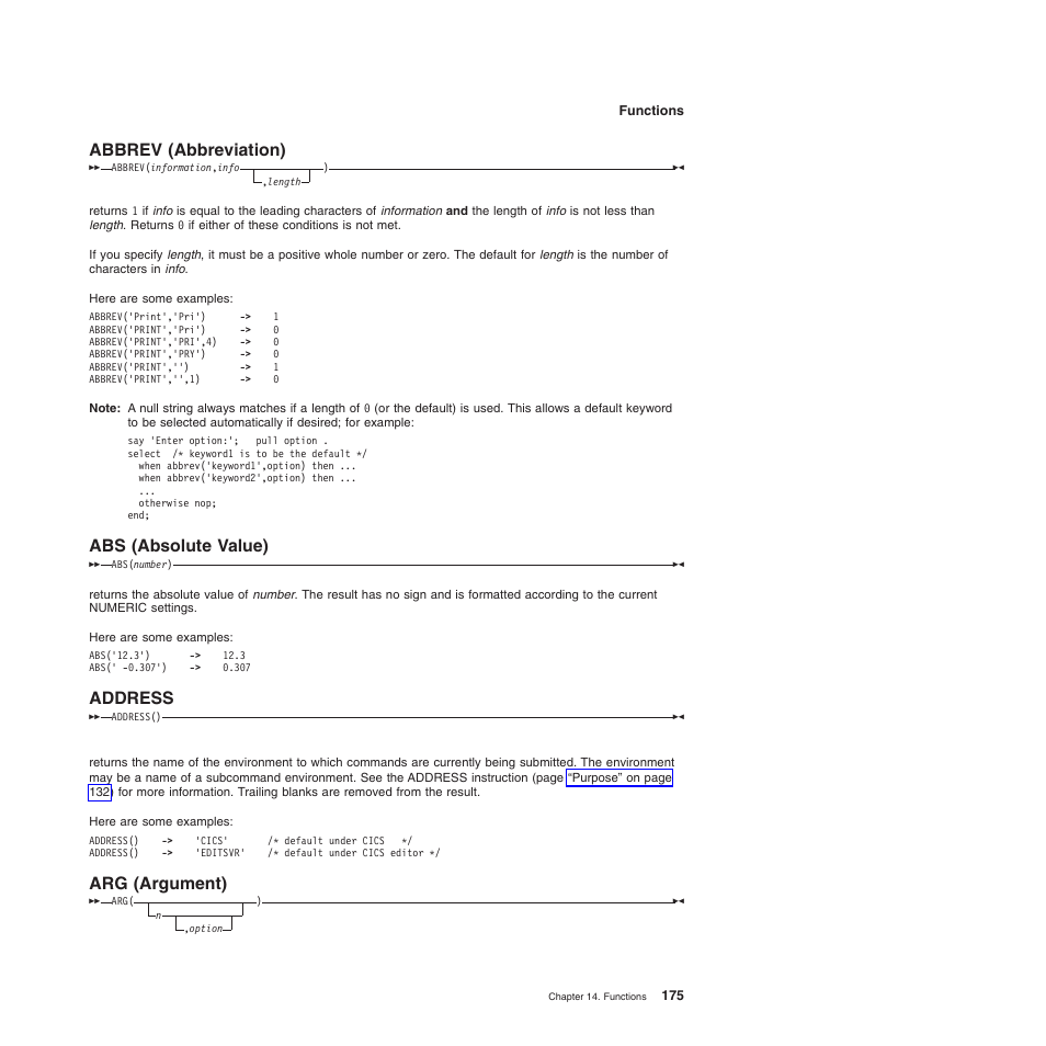 Abbrev (abbreviation), Abs (absolute value), Address | Arg (argument), Abbrev (abbreviation) abs (absolute value) | IBM SC34-5764-01 User Manual | Page 197 / 481