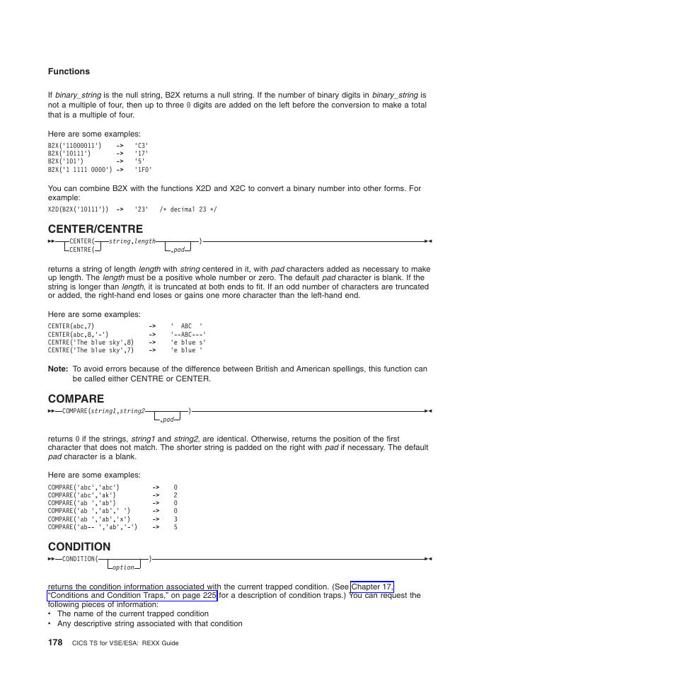 Center/centre, Compare, Condition | Compare condition | IBM SC34-5764-01 User Manual | Page 200 / 481