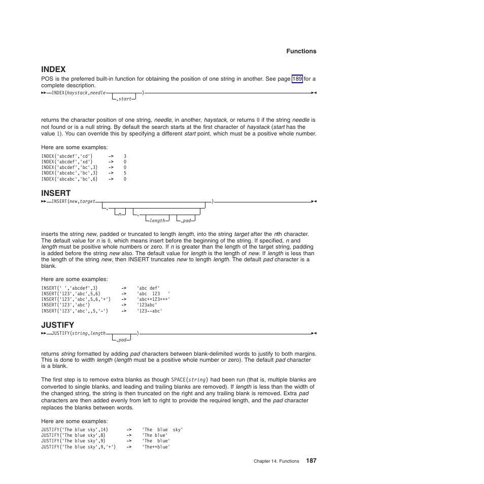 Index, Insert, Justify | Index insert | IBM SC34-5764-01 User Manual | Page 209 / 481