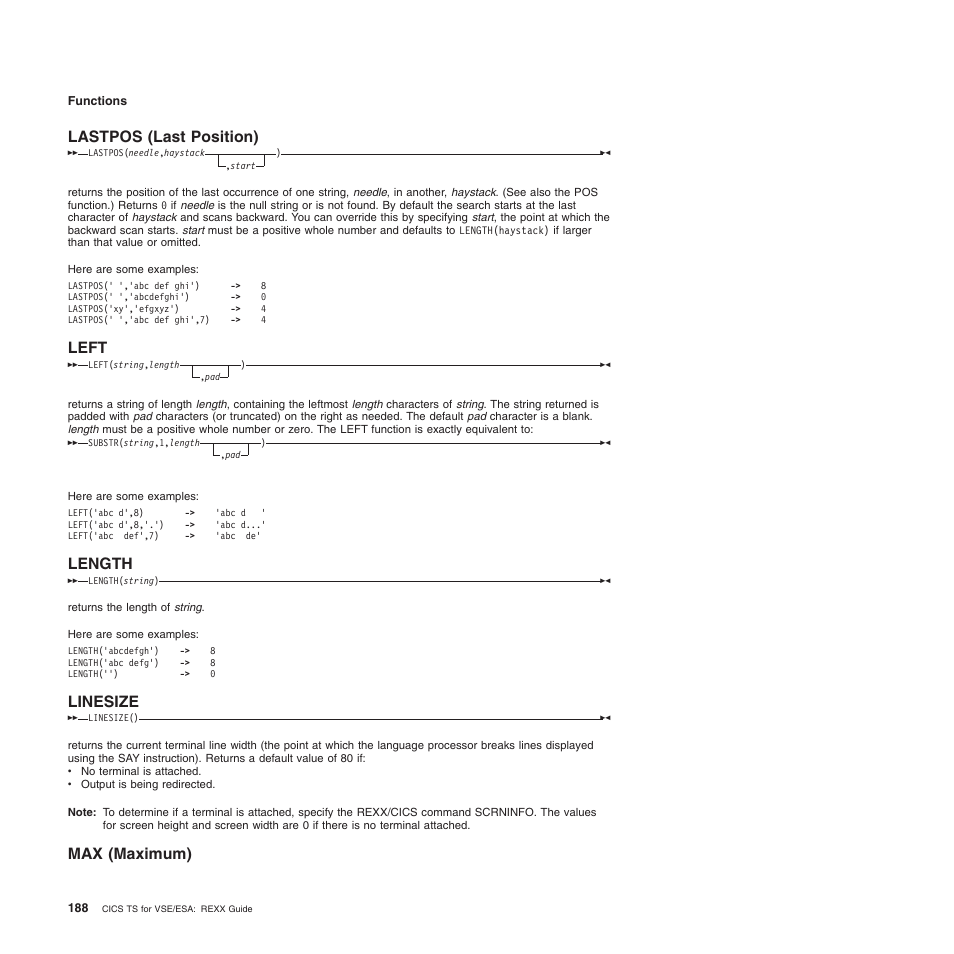 Lastpos (last position), Left, Length | Linesize, Max (maximum), Lastpos (last position) left, Length linesize max (maximum) | IBM SC34-5764-01 User Manual | Page 210 / 481